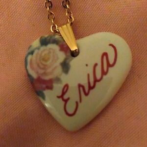 Floral Heart Pendant Necklace Porcelan Erica